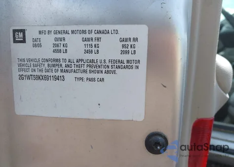 2006 Chevrolet Impala Lt из США, поврежденный, VIN 2G1WT58KX69119413